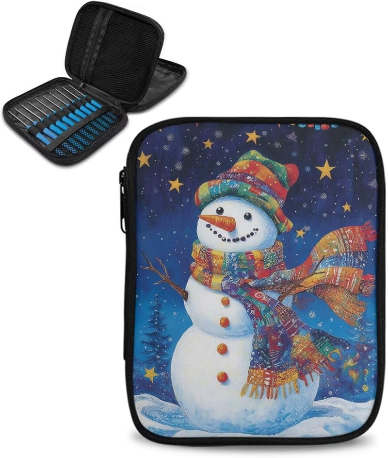 Vanideaoty Store Snowman Crochet Hook Case Portable Stars Knitting Needle Case with Web Pockets Crochet Storage Organizer for Trave - Image 1